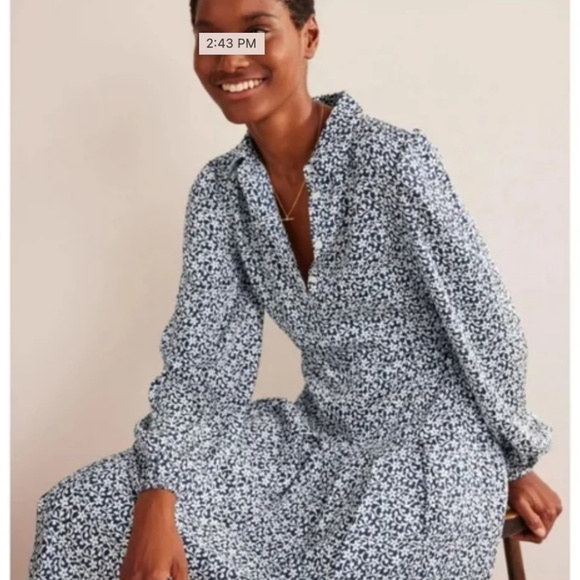 Boden long sleeve navy and white floral patterned dress - Picture 2 of 10
